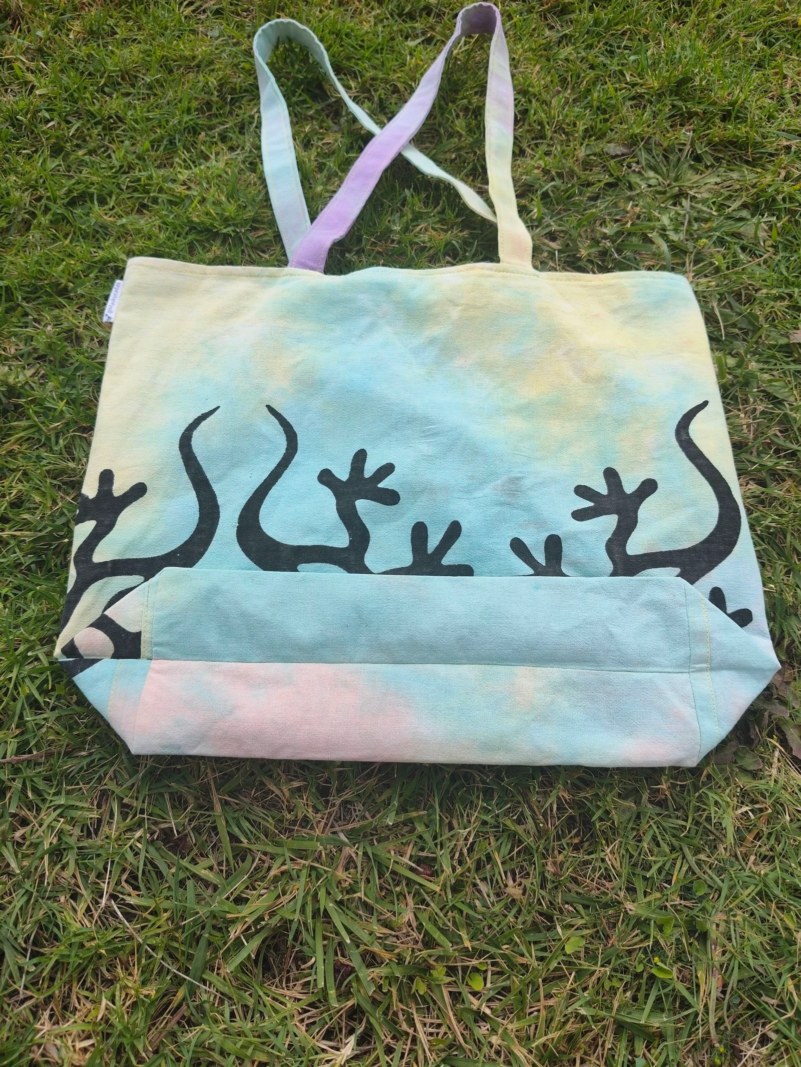 Maskucadas-Tote bag canvas meerkleurig zwarte hagedissen met lange handvatten omkeerbaar maritiem tie-dye – photo 5